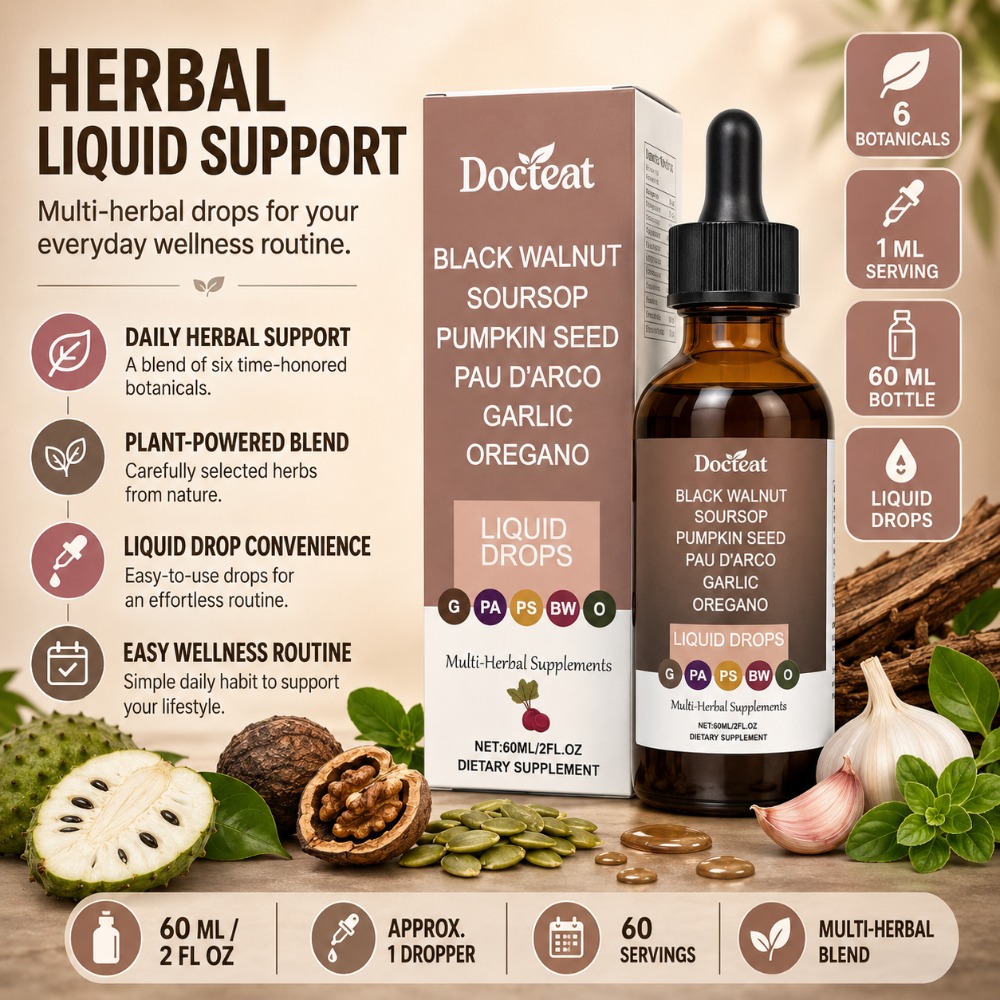 Жидкие капли Docteat с черным  – обзор и цена Herbal Wellness Liquid